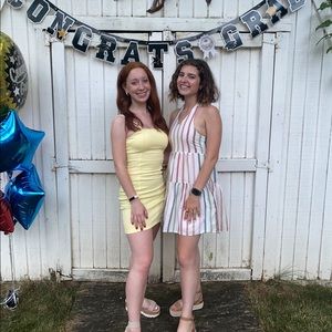 American Eagle White Halter Dress with Stripes XS